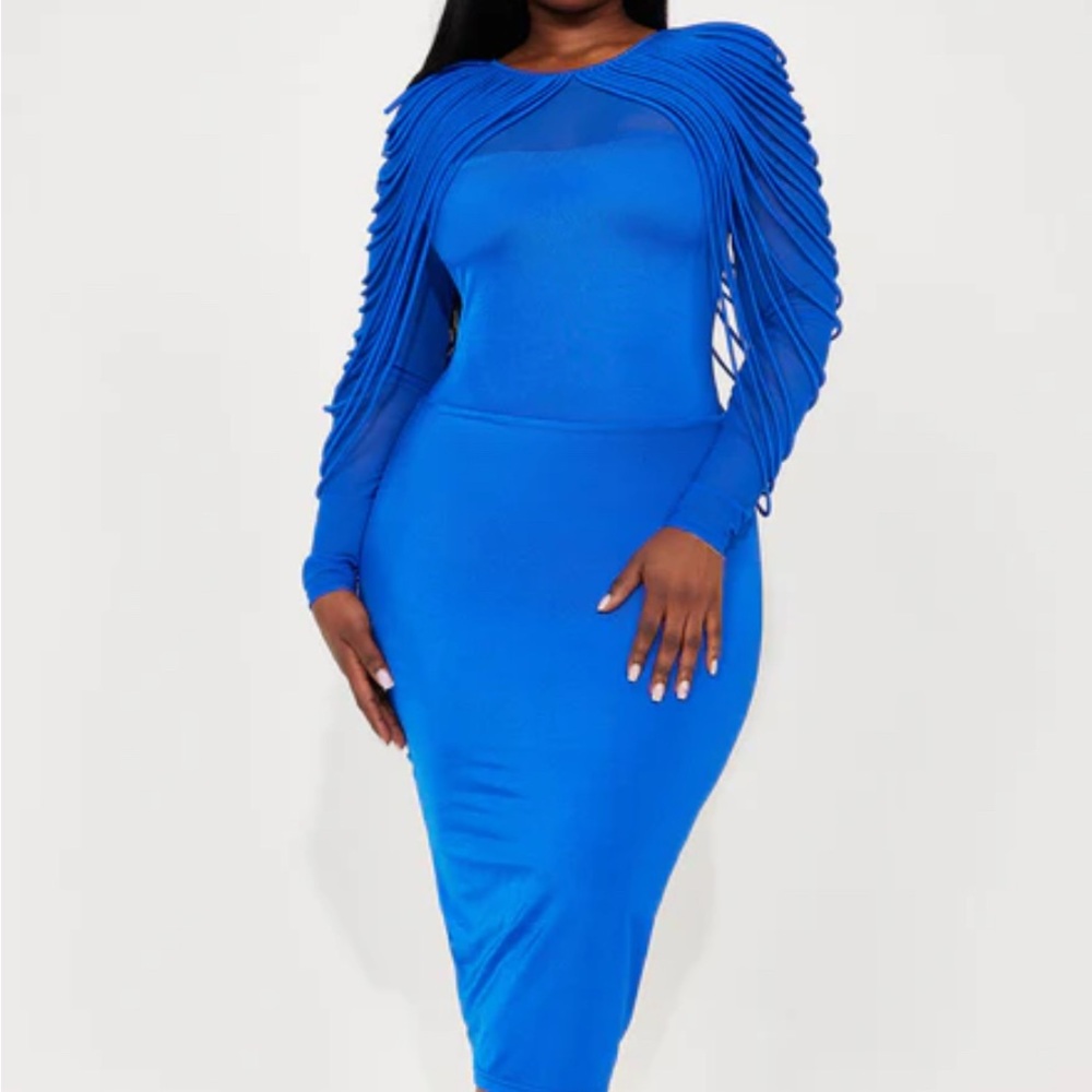 Fashion Nova All Eyes On Me Midi Dress - Royal blue Long Sleeve Bodycon Dress - Picture 1 of 6